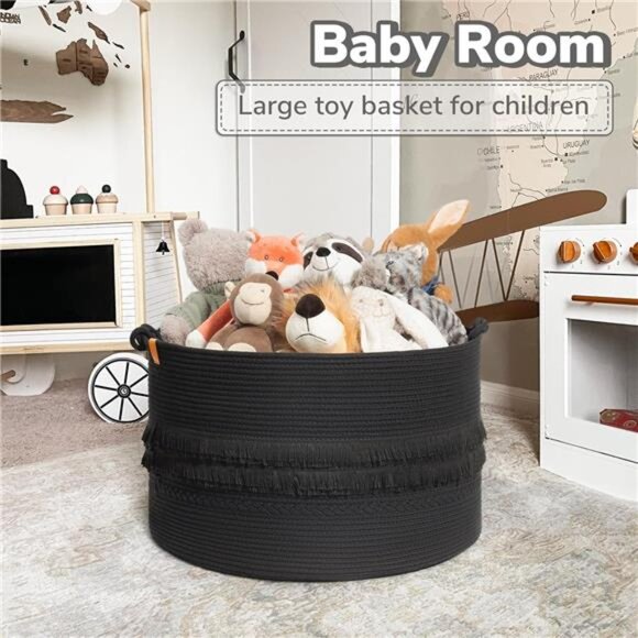 Extra Large Black Laundry Basket, Rope Storage Basket for Bathroom, Bedroom - Picture 6 of 16